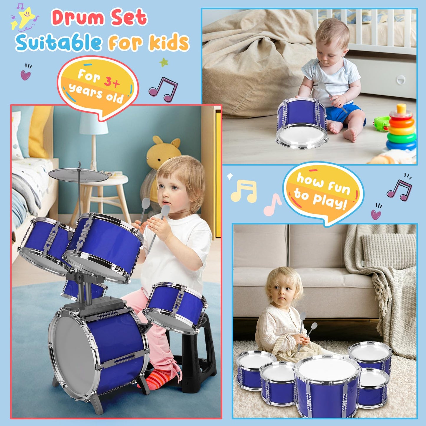 CHADRIGIVS Upgraded Kids Drum Set for Toddlers – Plastic Jazz Drum Kit (Ages 3–6)