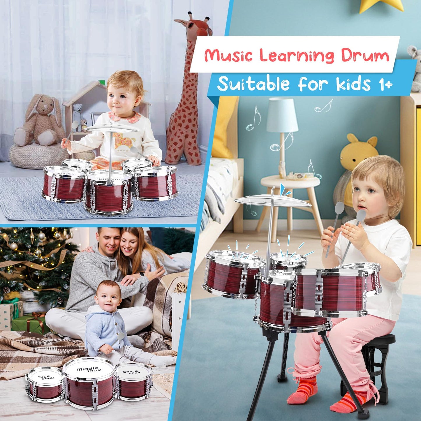 CHADRIGIVS Upgraded 5-Piece Kids Drum Set for Toddlers (Ages 3-5)