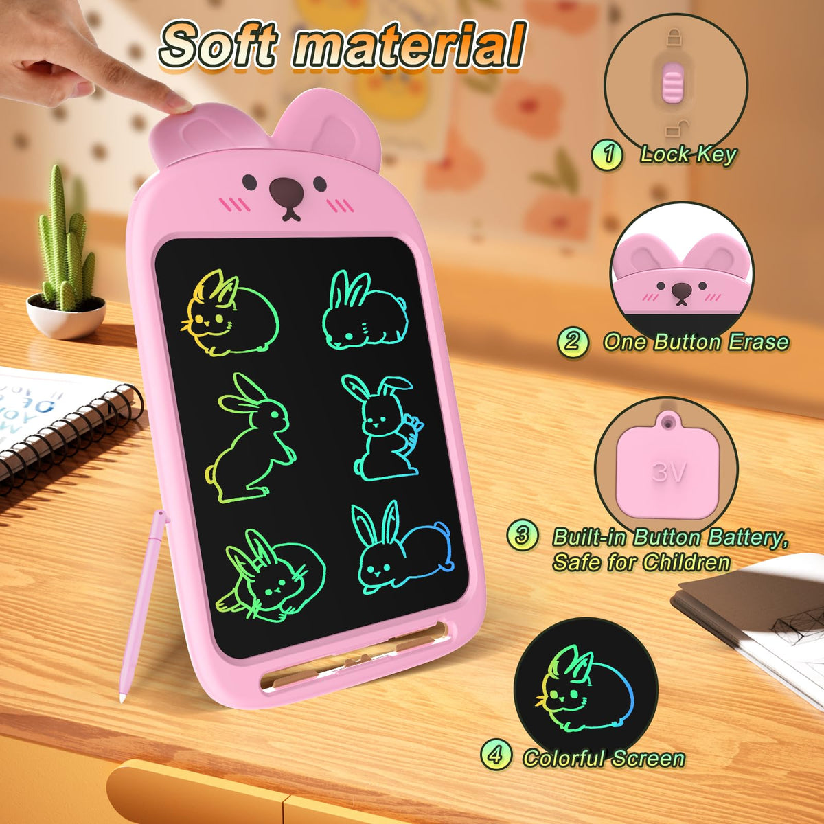 CHAFEGY 10-Inch LCD Writing Tablet – Rabbit Doodle Pad for Kids 2-6