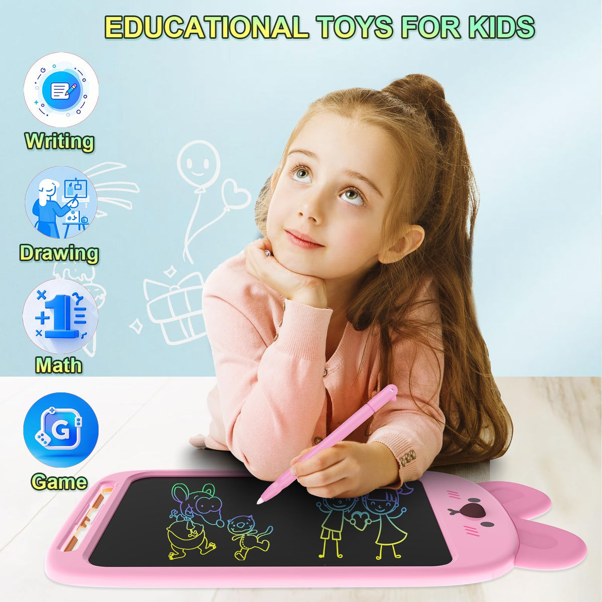CHAFEGY 10-Inch LCD Writing Tablet – Rabbit Doodle Pad for Kids 2-6