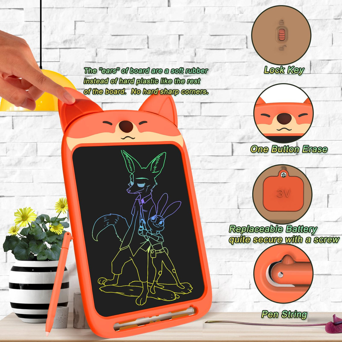 CHAFEGY Fox LCD Writing Tablet 10-Inch | Doodle Board for Kids Ages 3-8 – Educational Gift