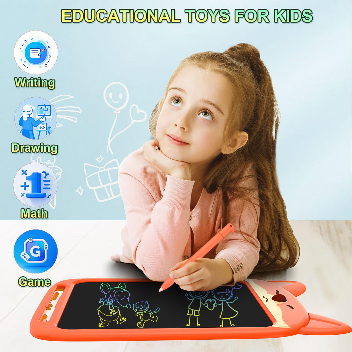 CHAFEGY Fox LCD Writing Tablet 10-Inch | Doodle Board for Kids Ages 3-8 – Educational Gift