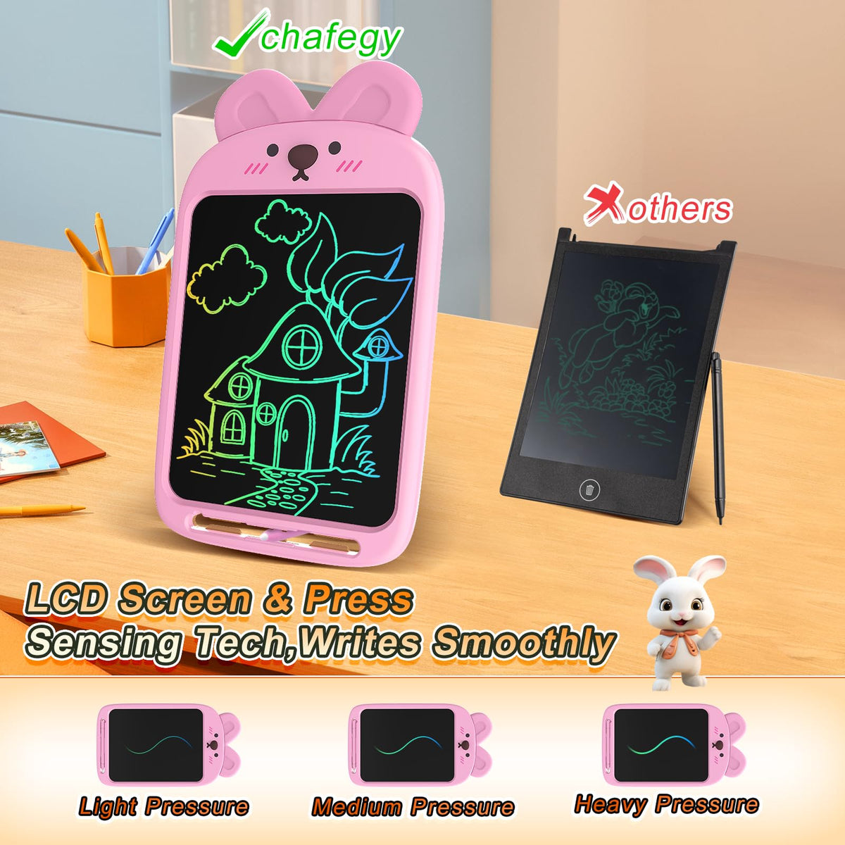 CHAFEGY 10-Inch LCD Writing Tablet – Rabbit Doodle Pad for Kids 2-6