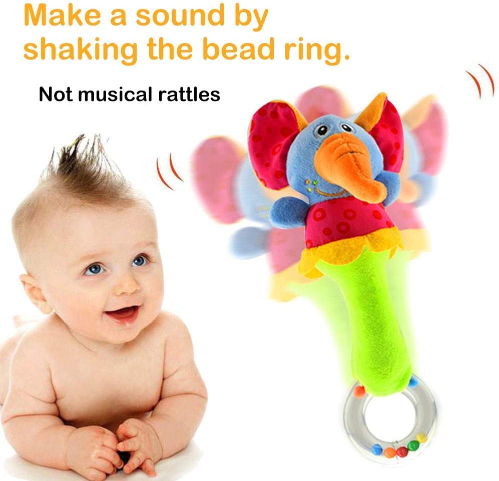 CHAFIN Baby Soft Rattles Shaker – 2-Pack Plush Elephant & Lion Toys for Infants