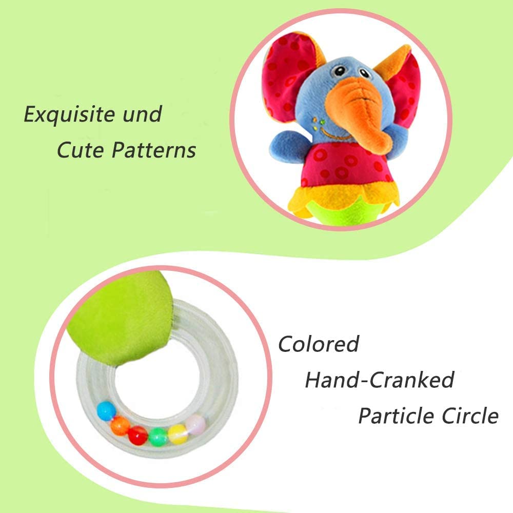 CHAFIN Baby Soft Rattles Shaker – 2-Pack Plush Elephant & Lion Toys for Infants