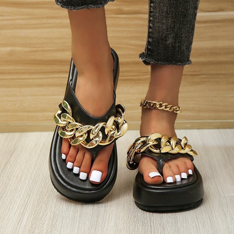 Chain Slippers, Summer Fashion Thong Sandals, Flip Flops, Large Size Herringbone Shoes