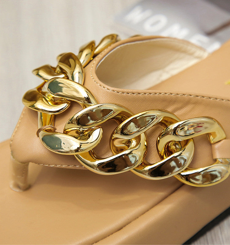 Chain Slippers, Summer Fashion Thong Sandals, Flip Flops, Large Size Herringbone Shoes