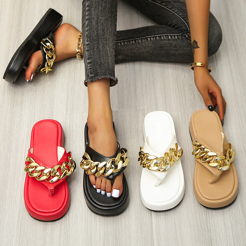 Chain Slippers, Summer Fashion Thong Sandals, Flip Flops, Large Size Herringbone Shoes