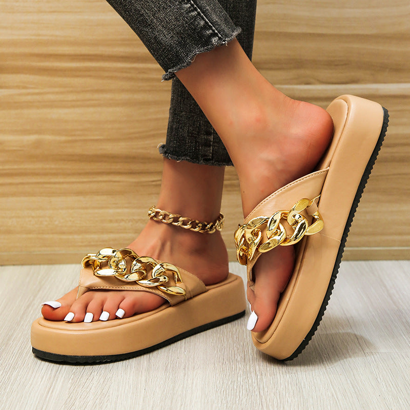 Chain Slippers, Summer Fashion Thong Sandals, Flip Flops, Large Size Herringbone Shoes