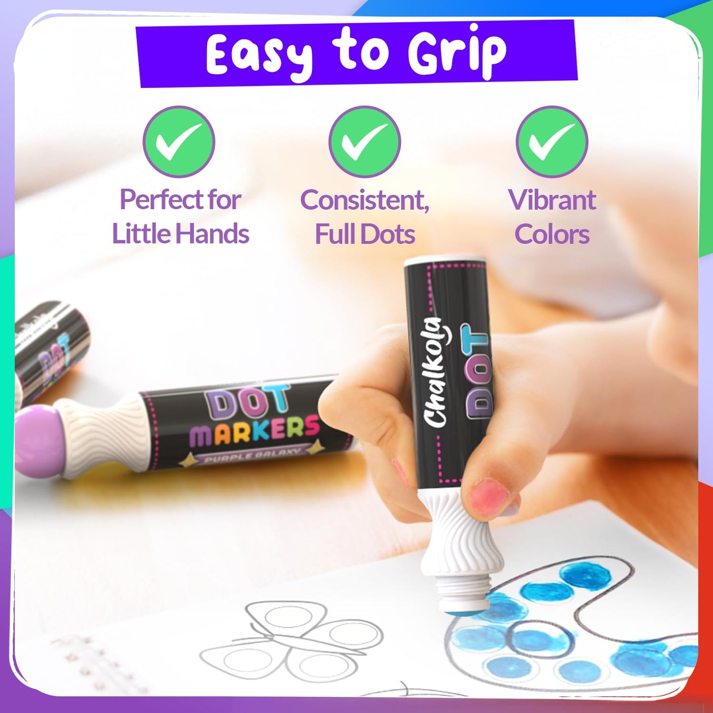 Chalkola 8 Washable Dot Markers for Toddlers 1-3 | 20-Page Coloring Activity Book Kit