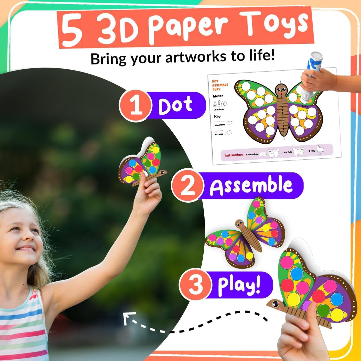 Chalkola 8 Washable Dot Markers for Toddlers 1-3 | 20-Page Coloring Activity Book Kit