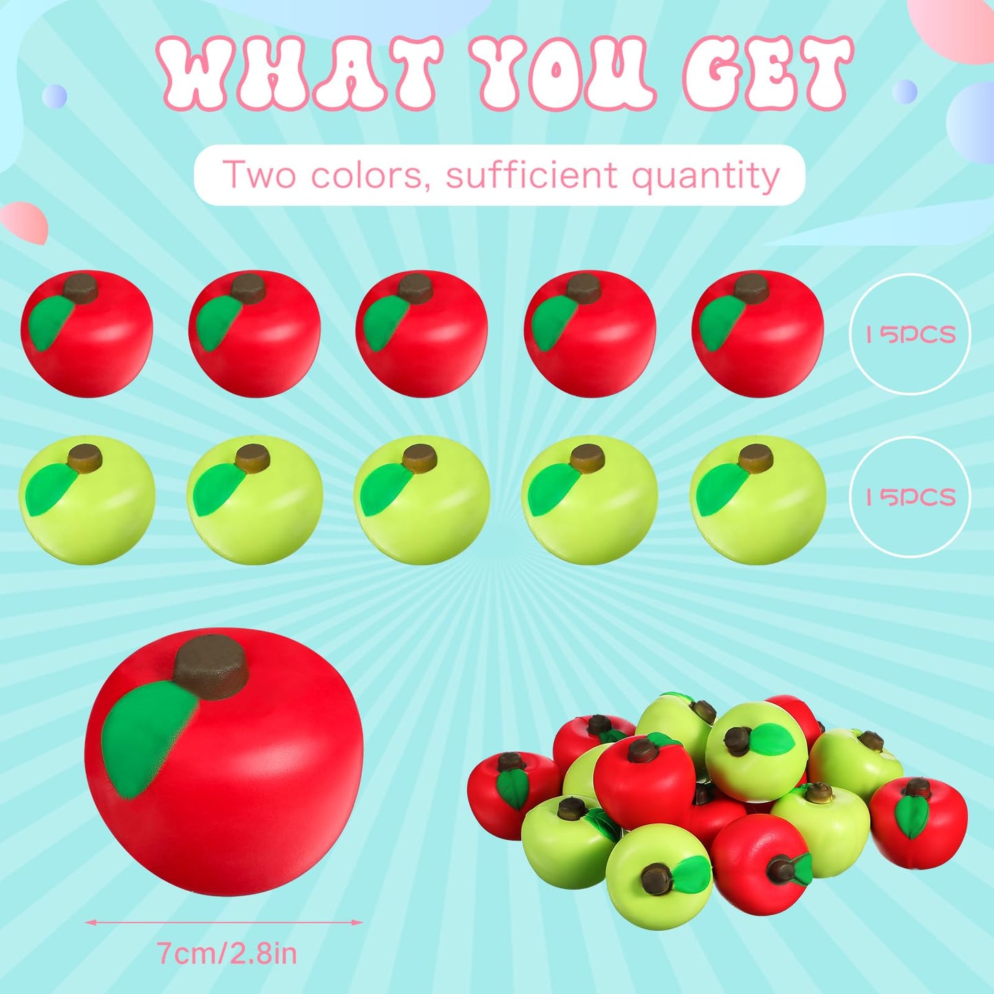 Chalyna 30-Piece Fruit Stress Ball Set – Red & Green PU Squeeze Balls (2.8 inch) for Hand Exercise