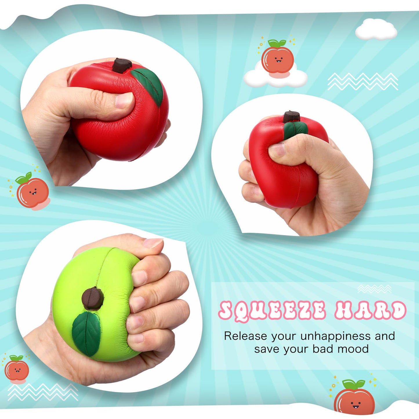 Chalyna 30-Piece Fruit Stress Ball Set – Red & Green PU Squeeze Balls (2.8 inch) for Hand Exercise