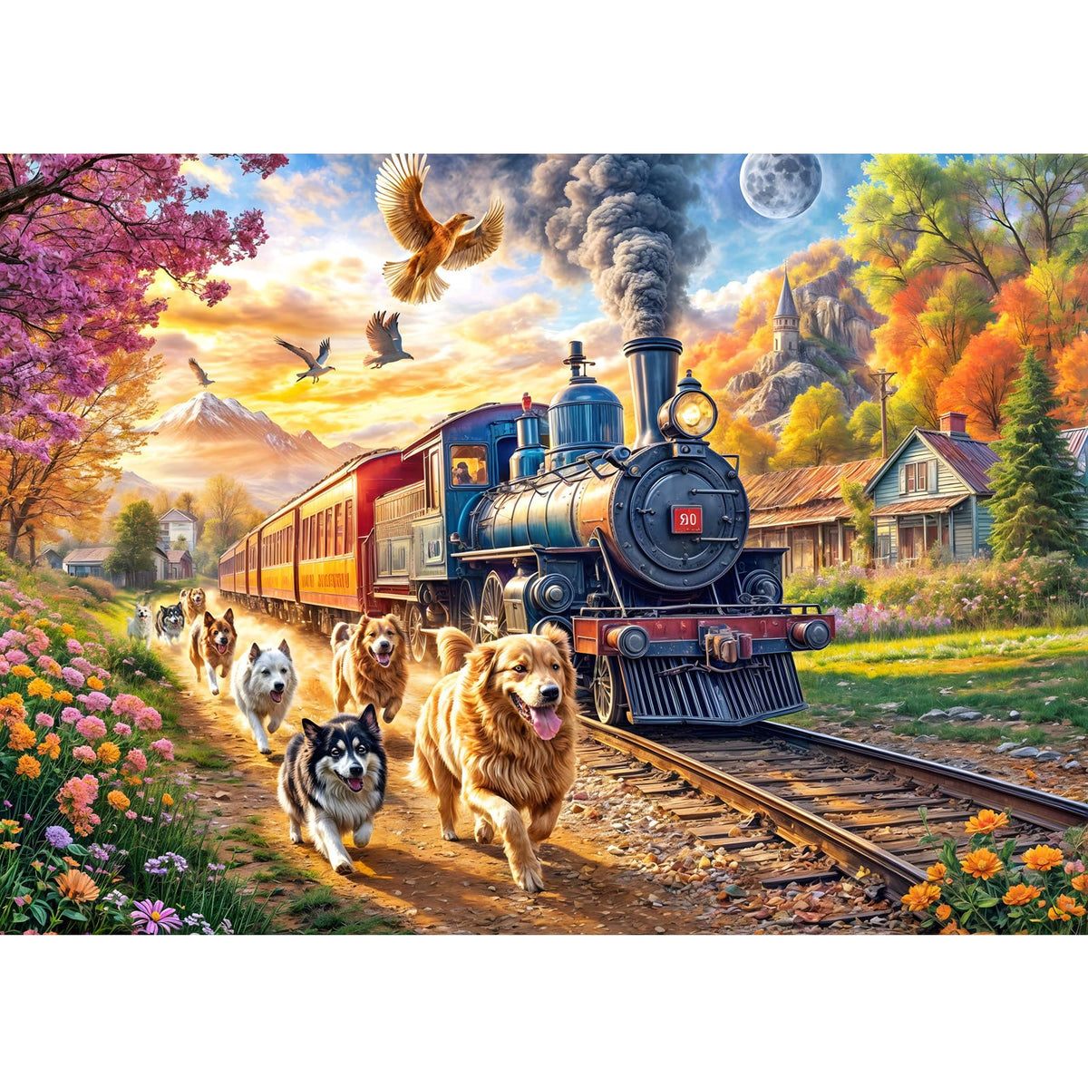 Chalzidar 1000-Piece Jigsaw Puzzle – Happy Train, Interlock Back, No Dust, 70x50 cm
