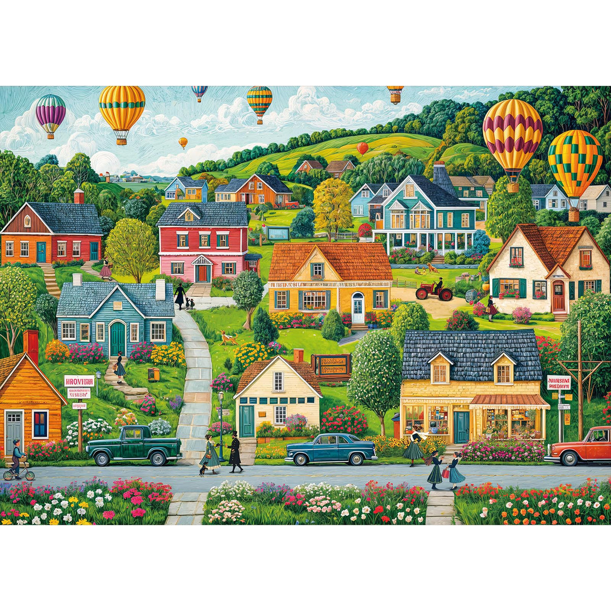 Chalzidar 1000-Piece Jigsaw Puzzle for Adults – Interlocking Pieces, Letter on Back, No Dust, 1:1 Poster – Happy Town