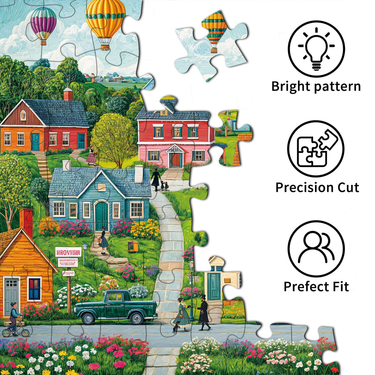 Chalzidar 1000-Piece Jigsaw Puzzle for Adults – Interlocking Pieces, Letter on Back, No Dust, 1:1 Poster – Happy Town