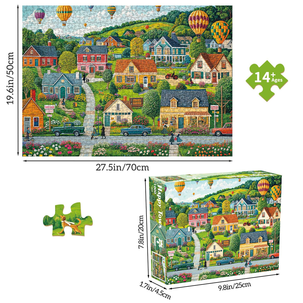 Chalzidar 1000-Piece Jigsaw Puzzle for Adults – Interlocking Pieces, Letter on Back, No Dust, 1:1 Poster – Happy Town