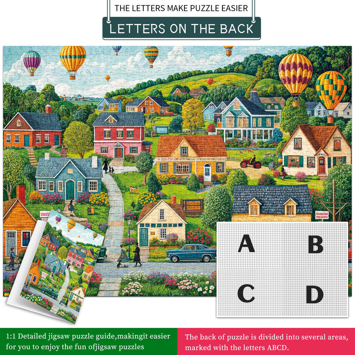 Chalzidar 1000-Piece Jigsaw Puzzle for Adults – Interlocking Pieces, Letter on Back, No Dust, 1:1 Poster – Happy Town