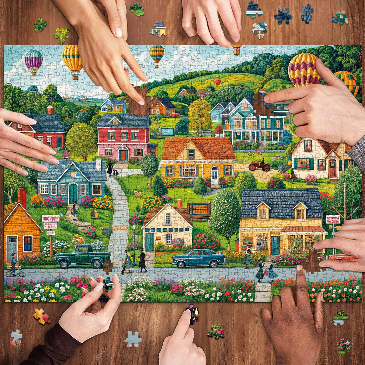 Chalzidar 1000-Piece Jigsaw Puzzle for Adults – Interlocking Pieces, Letter on Back, No Dust, 1:1 Poster – Happy Town
