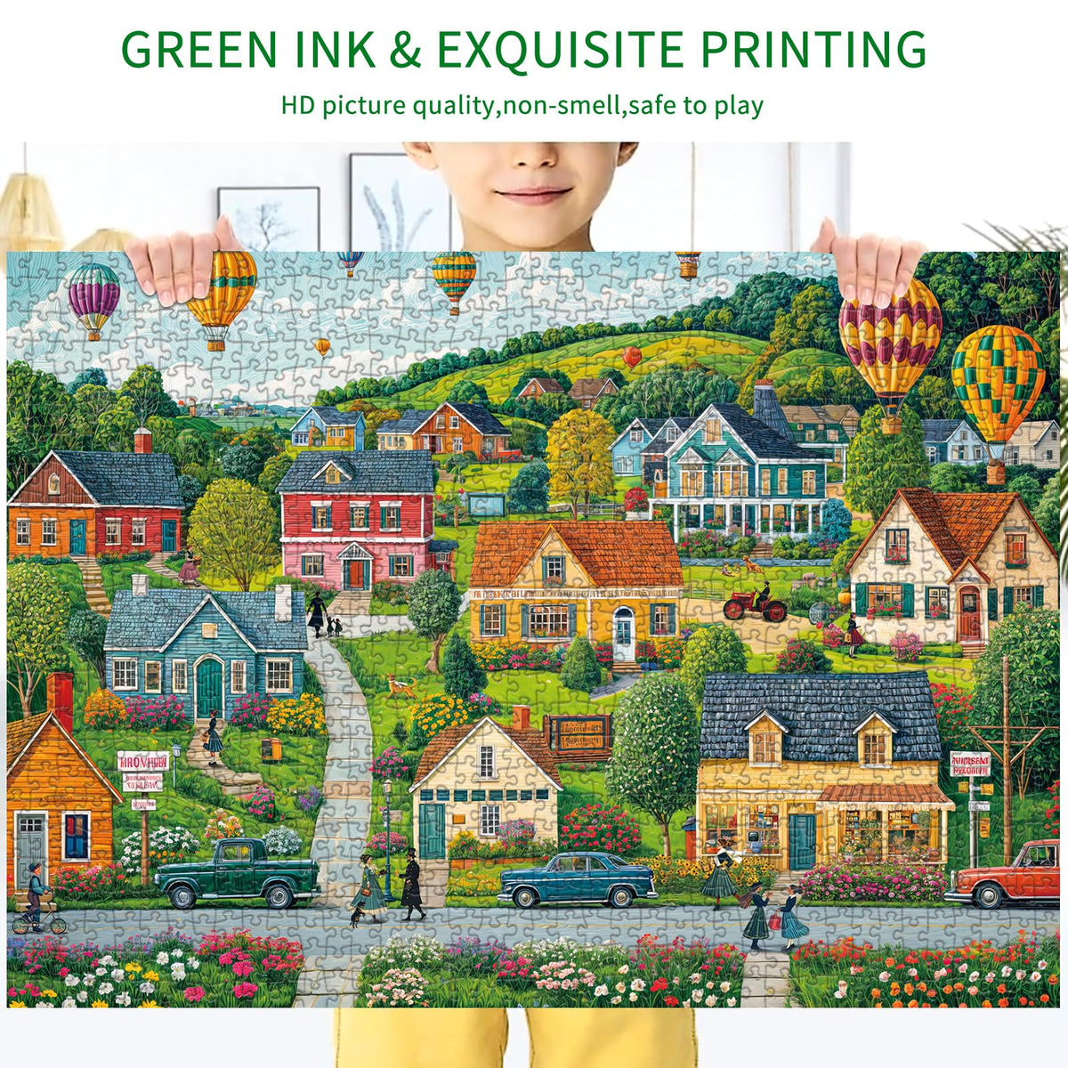 Chalzidar 1000-Piece Jigsaw Puzzle for Adults – Interlocking Pieces, Letter on Back, No Dust, 1:1 Poster – Happy Town