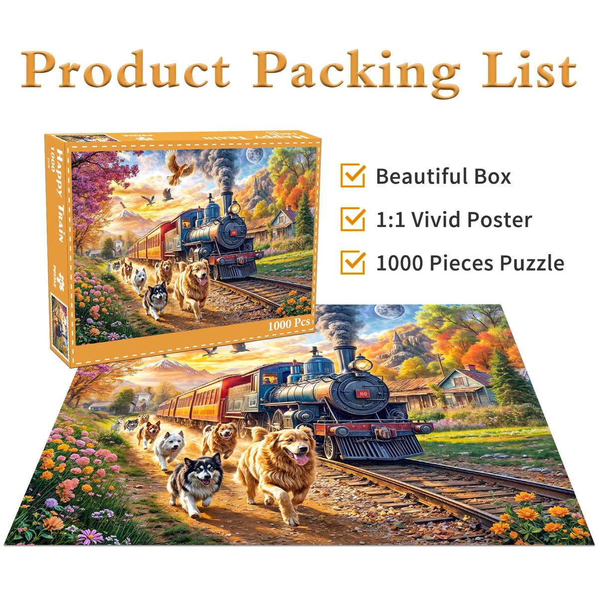 Chalzidar 1000-Piece Jigsaw Puzzle – Happy Train, Interlock Back, No Dust, 70x50 cm
