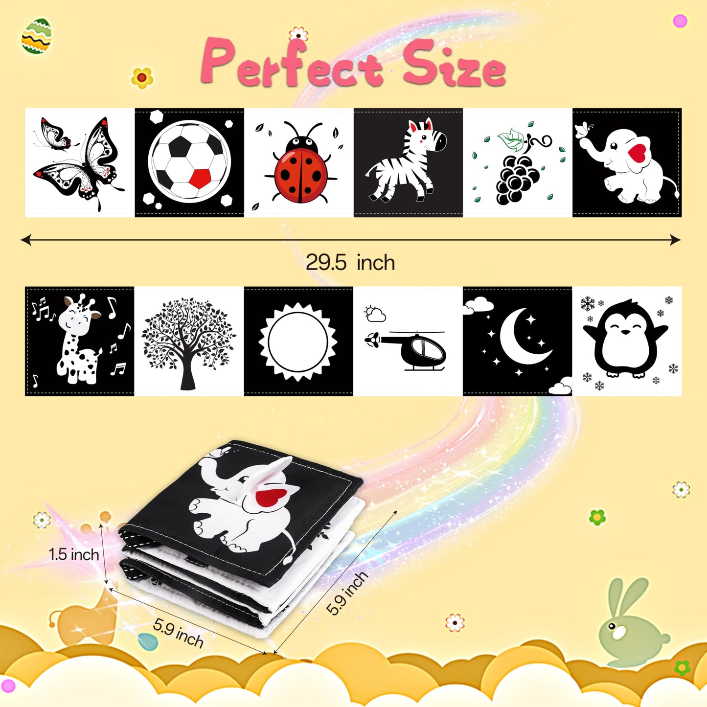Chambom Black and White Baby Toys – High-Contrast Tummy Time Book & Sensory Montessori Toys for 0-12 Months