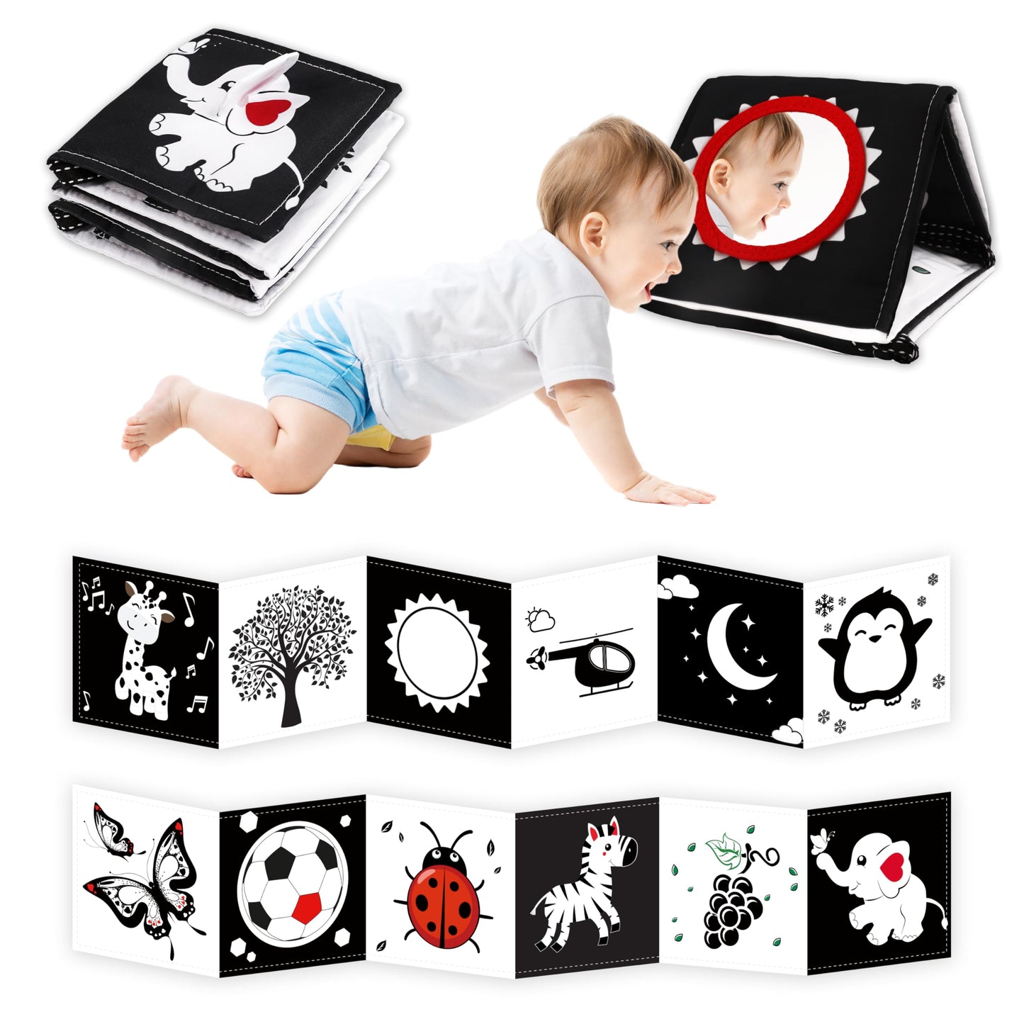 Chambom Black and White Baby Toys – High-Contrast Tummy Time Book & Sensory Montessori Toys for 0-12 Months