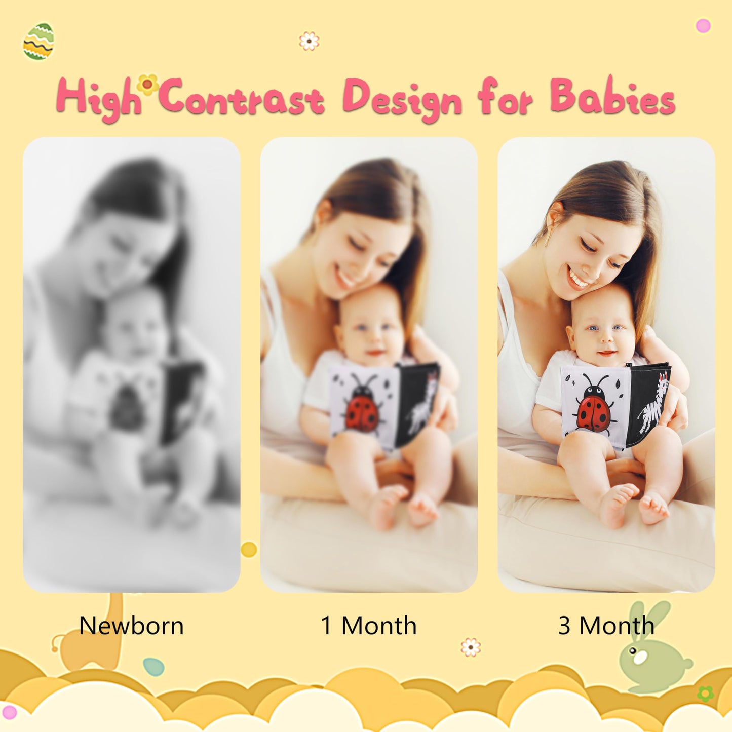 Chambom Black and White Baby Toys – High-Contrast Tummy Time Book & Sensory Montessori Toys for 0-12 Months