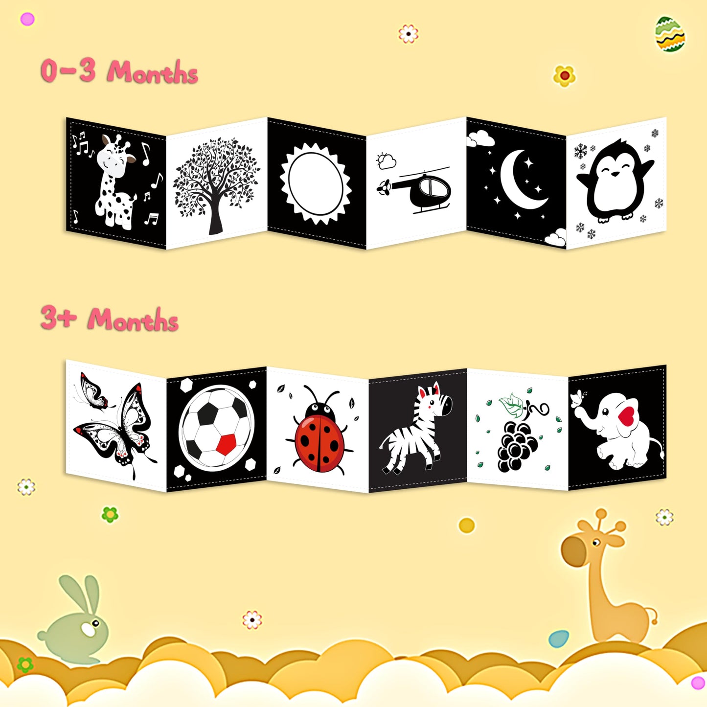 Chambom Black and White Baby Toys – High-Contrast Tummy Time Book & Sensory Montessori Toys for 0-12 Months