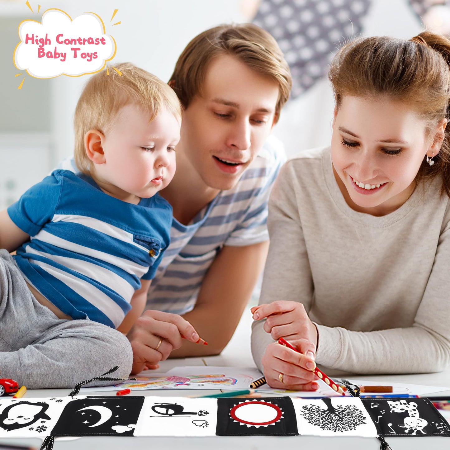 Chambom Black and White Baby Toys – High-Contrast Tummy Time Book & Sensory Montessori Toys for 0-12 Months