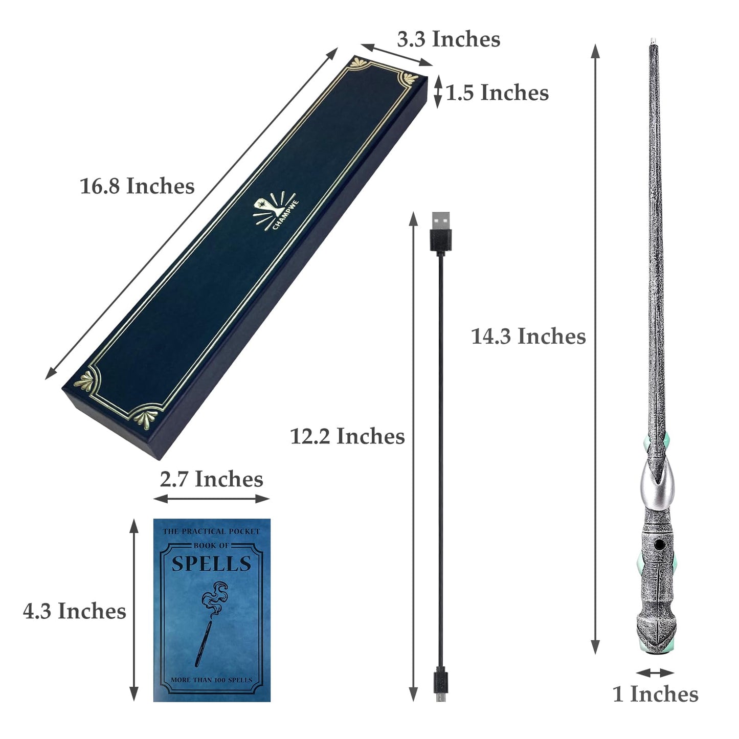 ChampWe Light Up Magic Wizard Wand – Blade, Rechargeable, 100 Spells, Gift Box