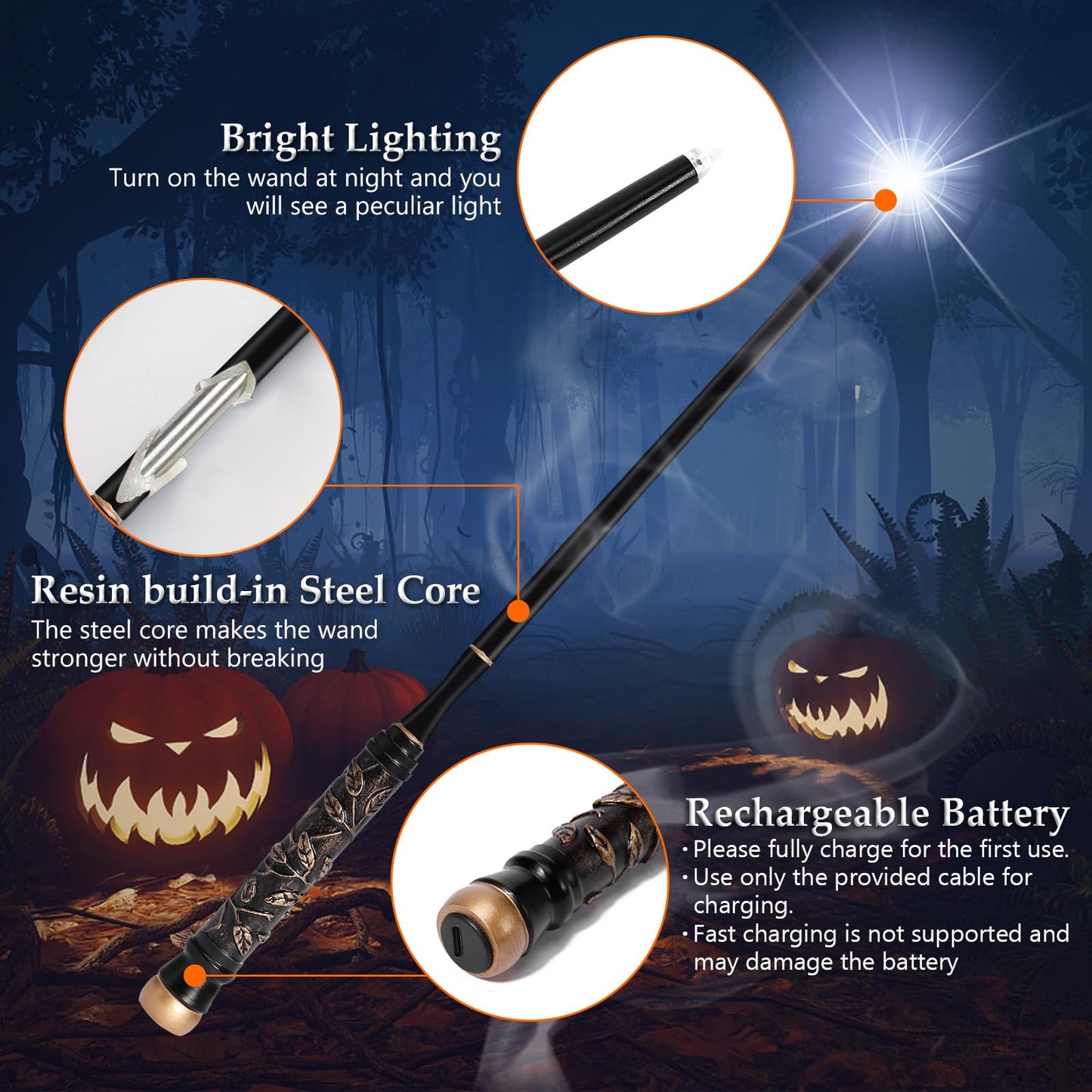 ChampWe Light Up Magic Wand with Spellbook & Gift Box | Rechargeable Illuminating Toy for Kids