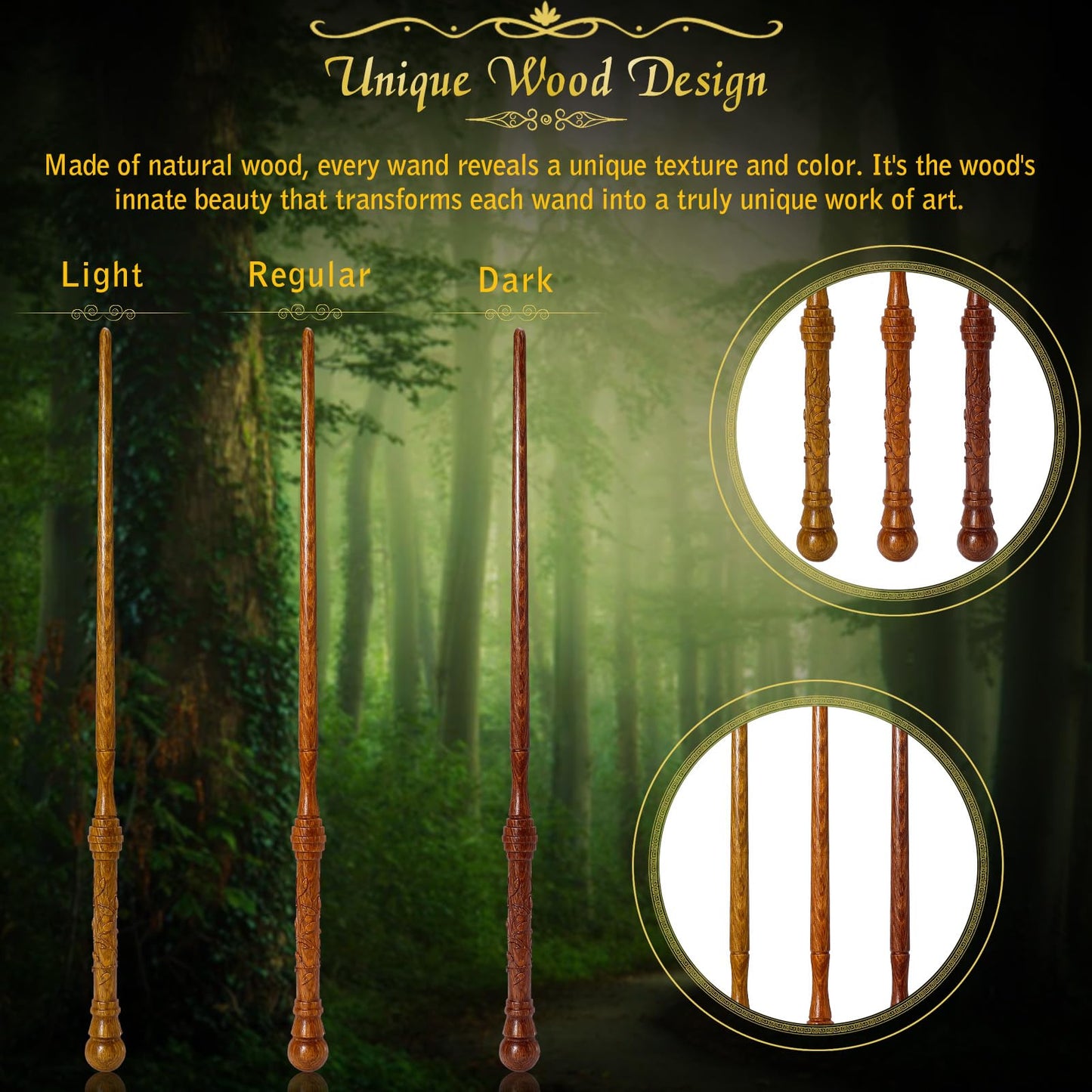 ChampWe Wooden Magic Wand – Foliage Hand-Carved Wand with Spellbook & Gift Box