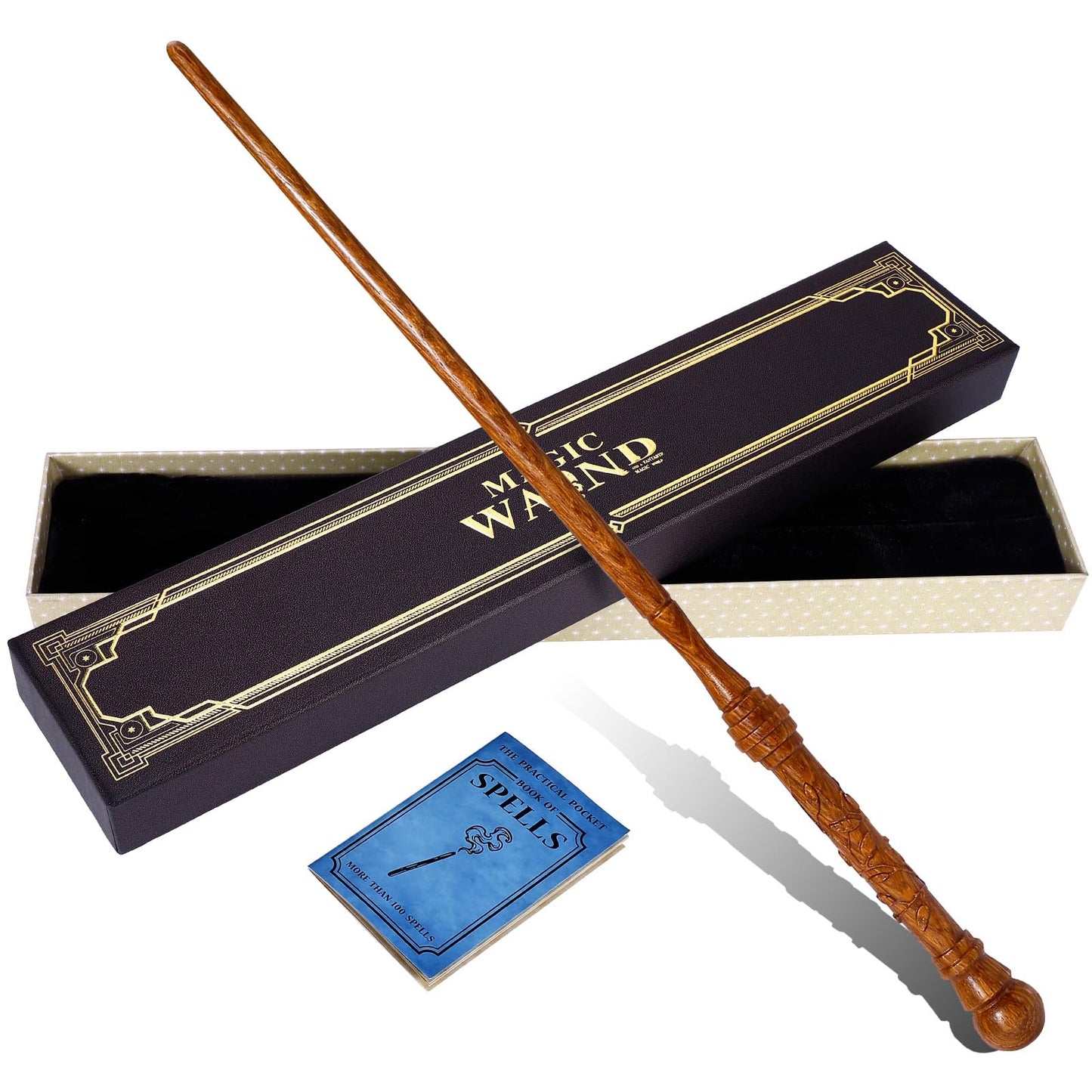 ChampWe Wooden Magic Wand – Foliage Hand-Carved Wand with Spellbook & Gift Box