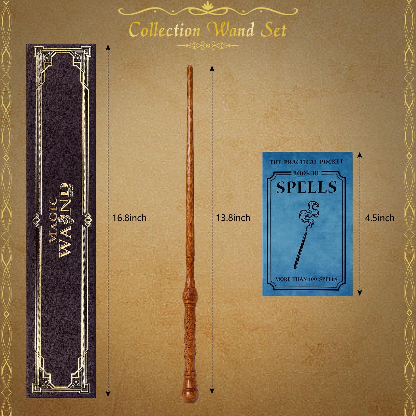 ChampWe Wooden Magic Wand – Foliage Hand-Carved Wand with Spellbook & Gift Box