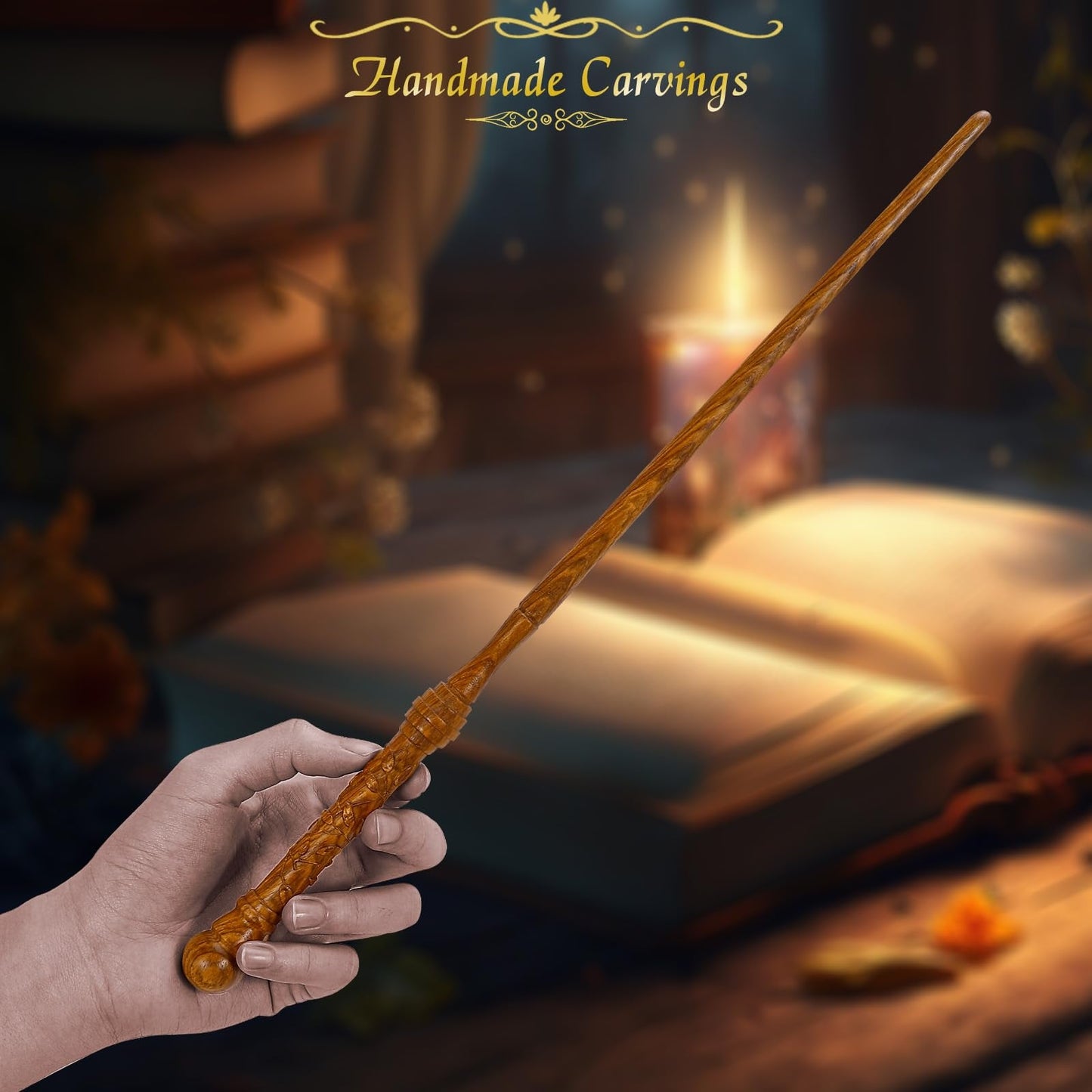 ChampWe Wooden Magic Wand – Foliage Hand-Carved Wand with Spellbook & Gift Box