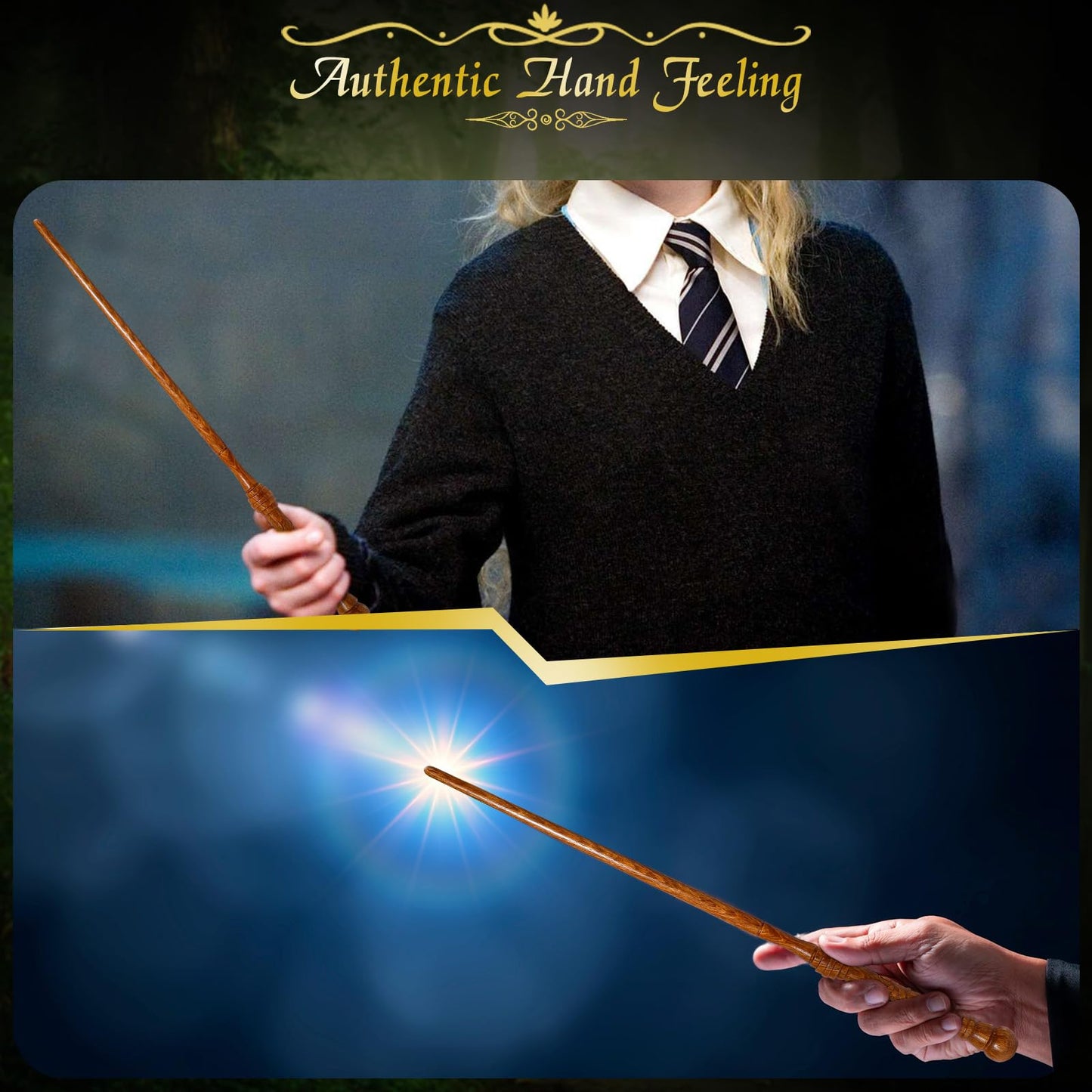 ChampWe Wooden Magic Wand – Foliage Hand-Carved Wand with Spellbook & Gift Box