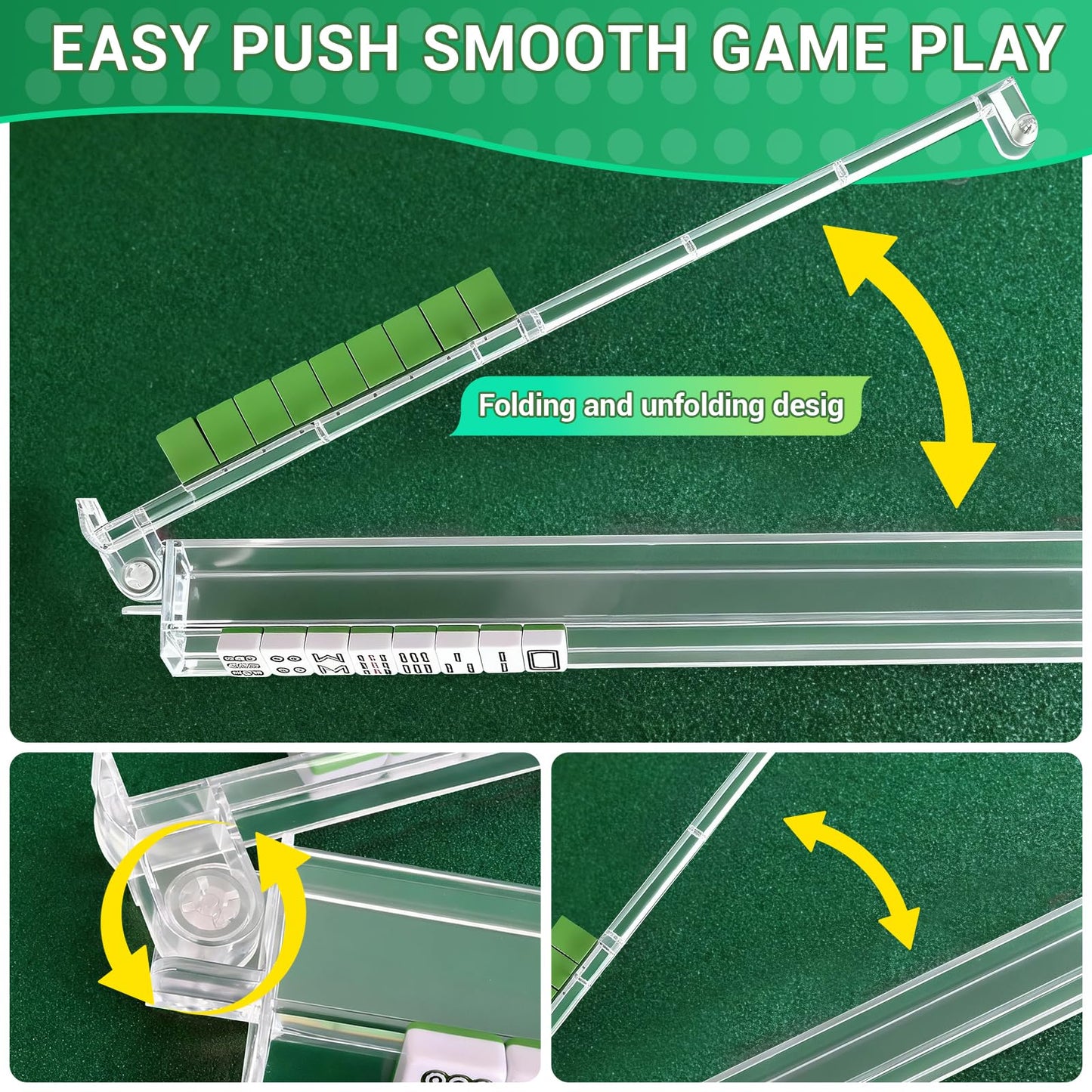 ChamThingzeal Mahjong Racks with Pushers – Set of 4, PC Material, 1.2-Inch Tiles, Includes Dice & Bag