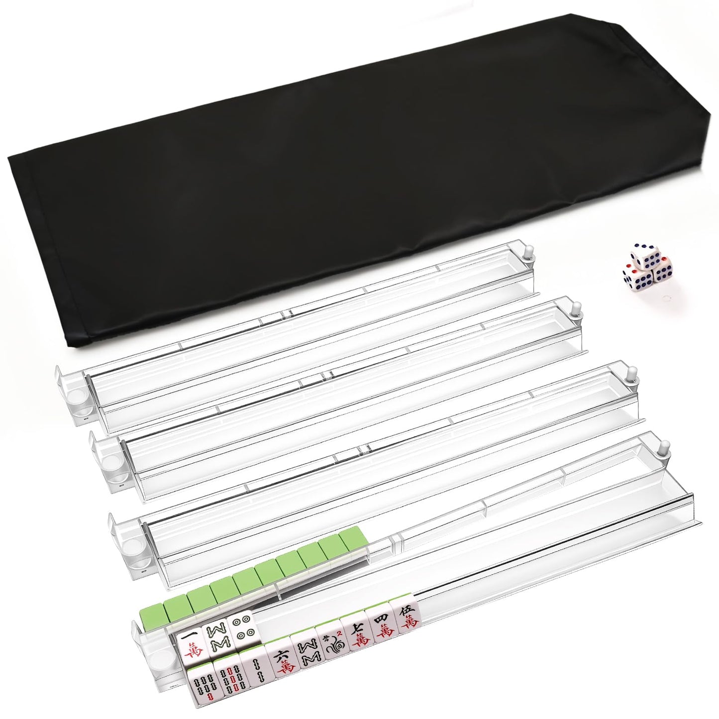ChamThingzeal Mahjong Racks with Pushers – Set of 4, PC Material, 1.2-Inch Tiles, Includes Dice & Bag