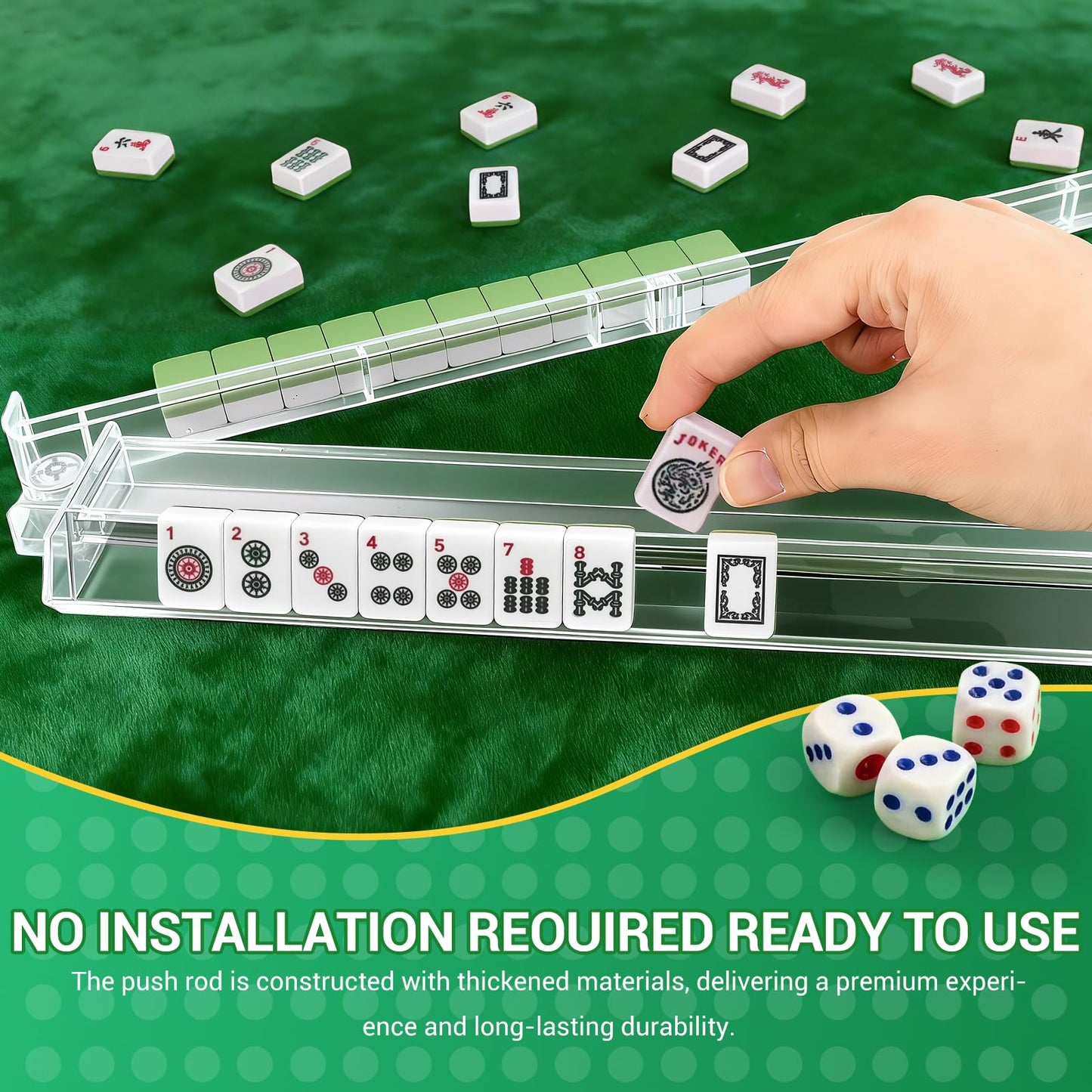 ChamThingzeal Mahjong Racks with Pushers – Set of 4, PC Material, 1.2-Inch Tiles, Includes Dice & Bag