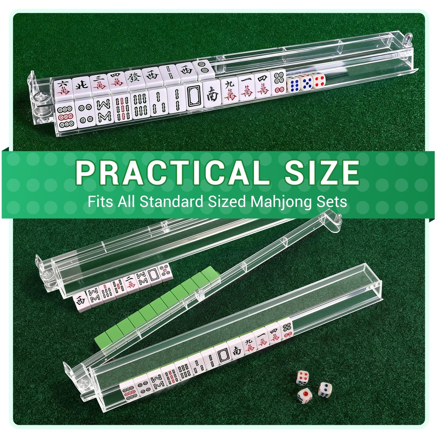 ChamThingzeal Mahjong Racks with Pushers – Set of 4, PC Material, 1.2-Inch Tiles, Includes Dice & Bag