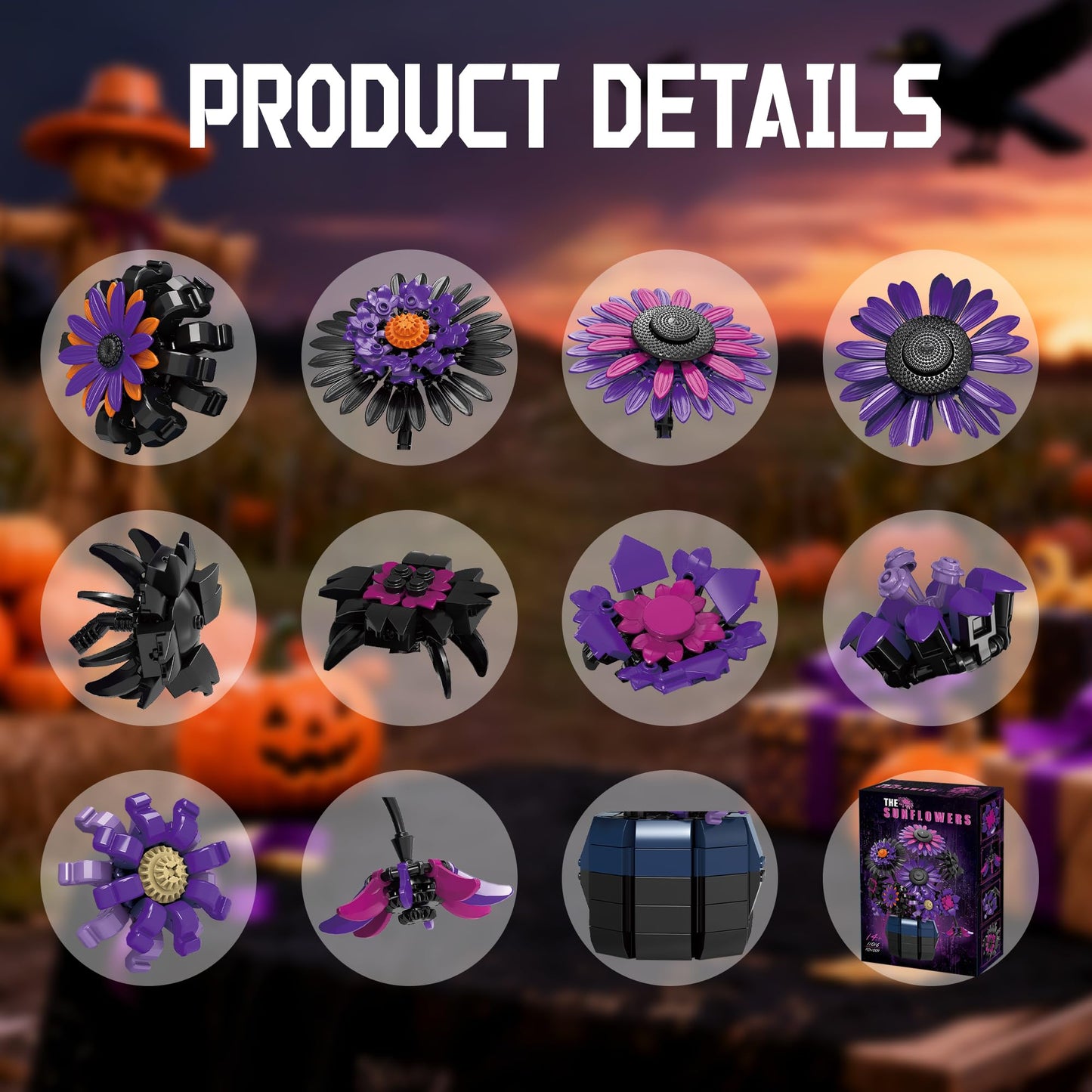 chanbrick Sunflower Building Set – Purple Cyberpunk Flowers, 1009 Pcs | Lego Botanical Collection Compatible for Adults
