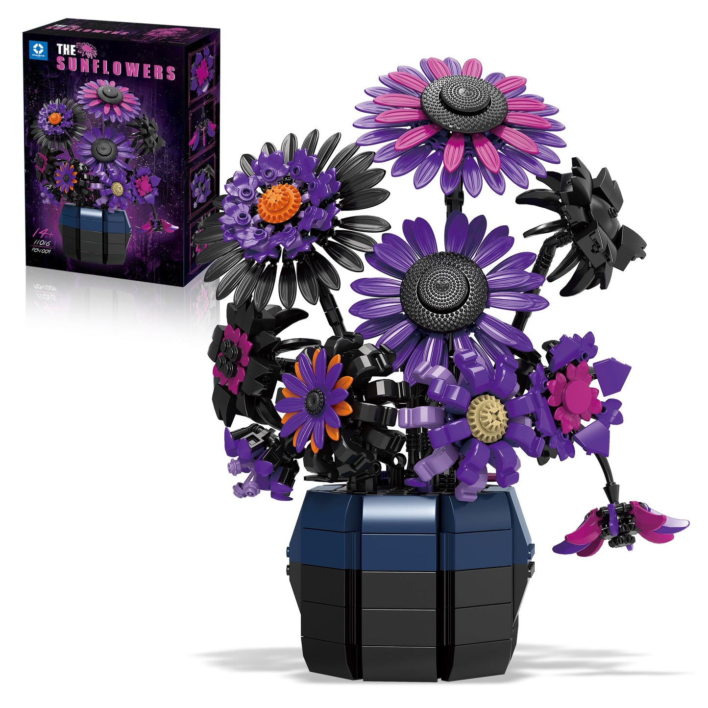 chanbrick Sunflower Building Set – Purple Cyberpunk Flowers, 1009 Pcs | Lego Botanical Collection Compatible for Adults