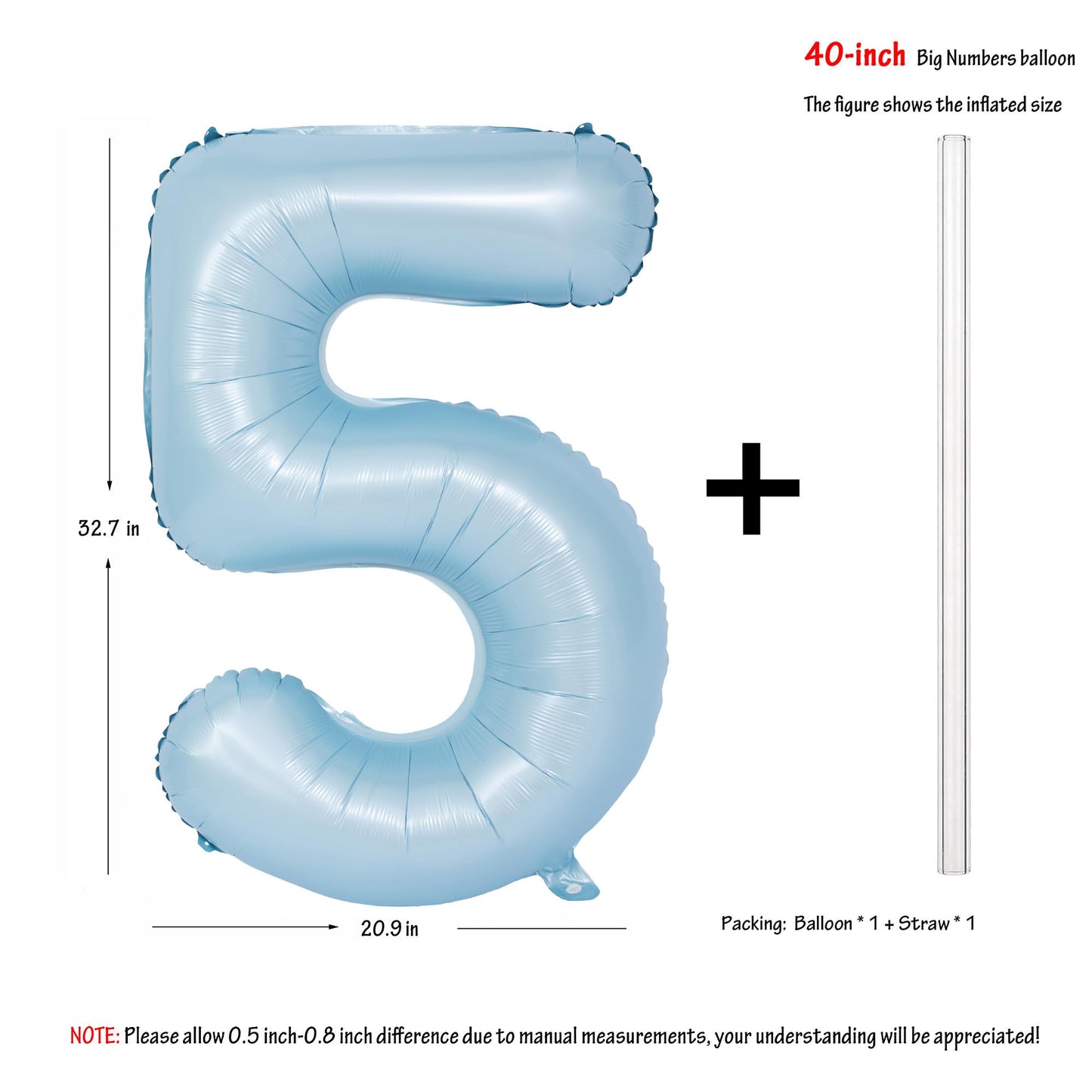CHANGZHONG 40in Matte Blue Number Balloon – Helium Foil Mylar Birthday Party Decor