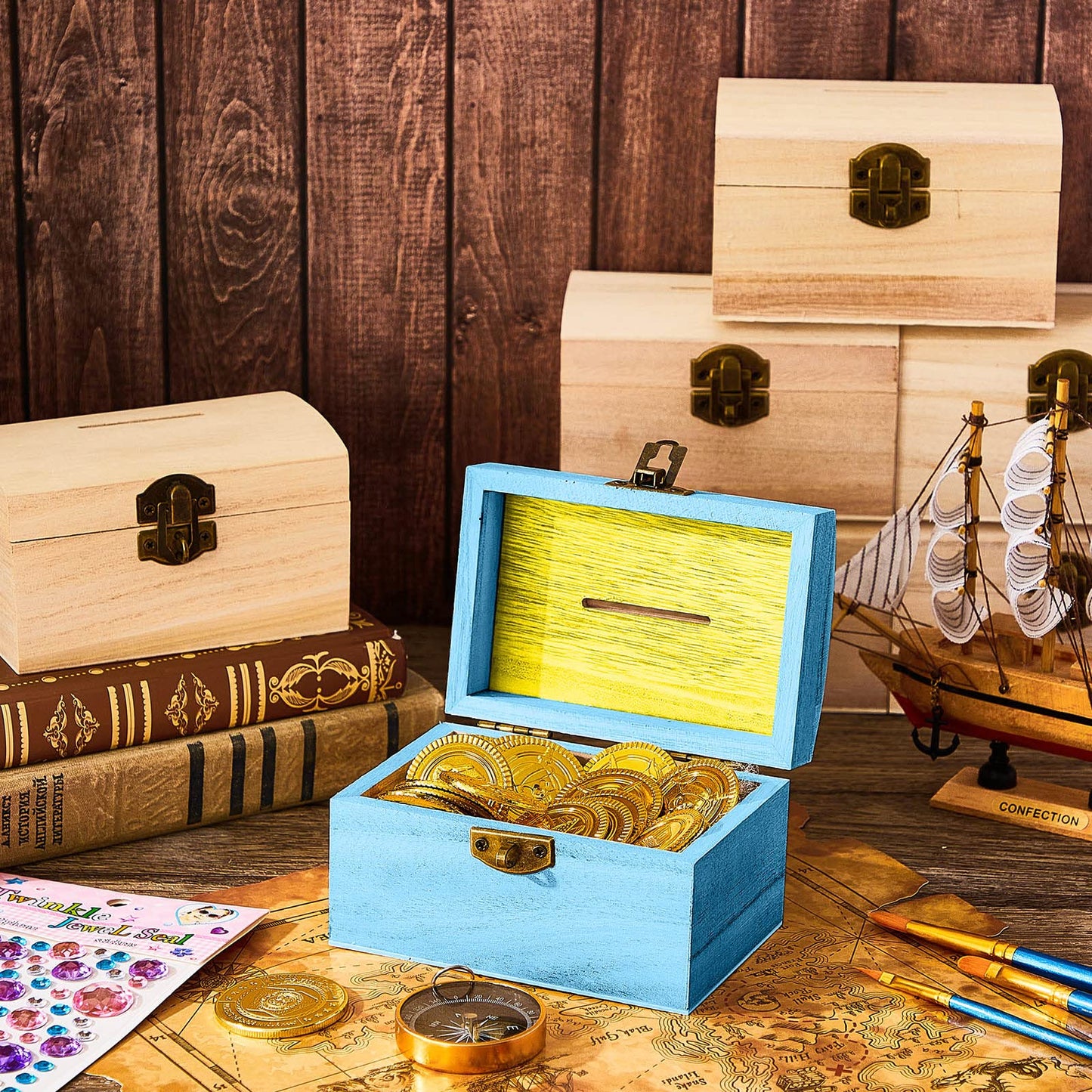 Chapou 24-Piece DIY Unfinished Wood Treasure Box Bank with Coin Slot – Paint Your Own Piggy Bank for Craft