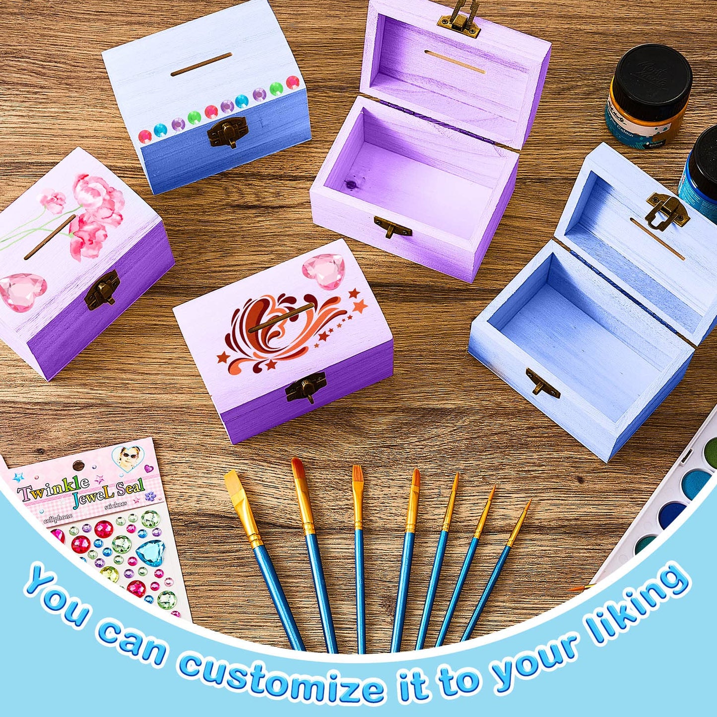 Chapou 24-Piece DIY Unfinished Wood Treasure Box Bank with Coin Slot – Paint Your Own Piggy Bank for Craft