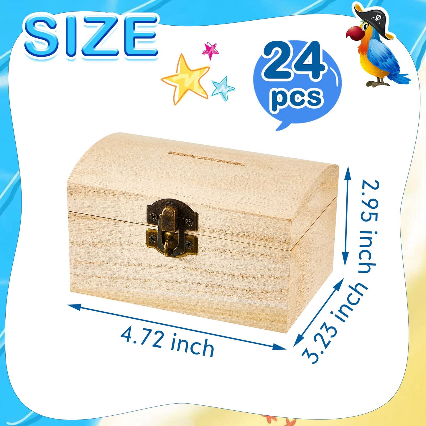 Chapou 24-Piece DIY Unfinished Wood Treasure Box Bank with Coin Slot – Paint Your Own Piggy Bank for Craft