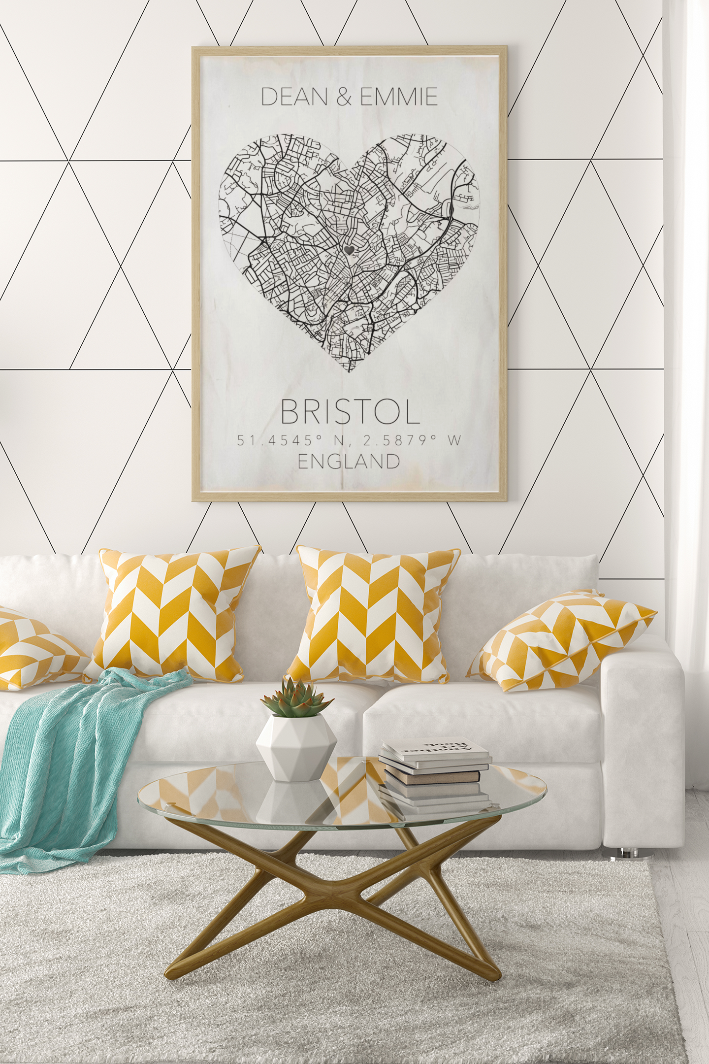 Couples Love Heart Map Any City & Country with Coordinates Personalised Wall Decor Print with 10 New Styles