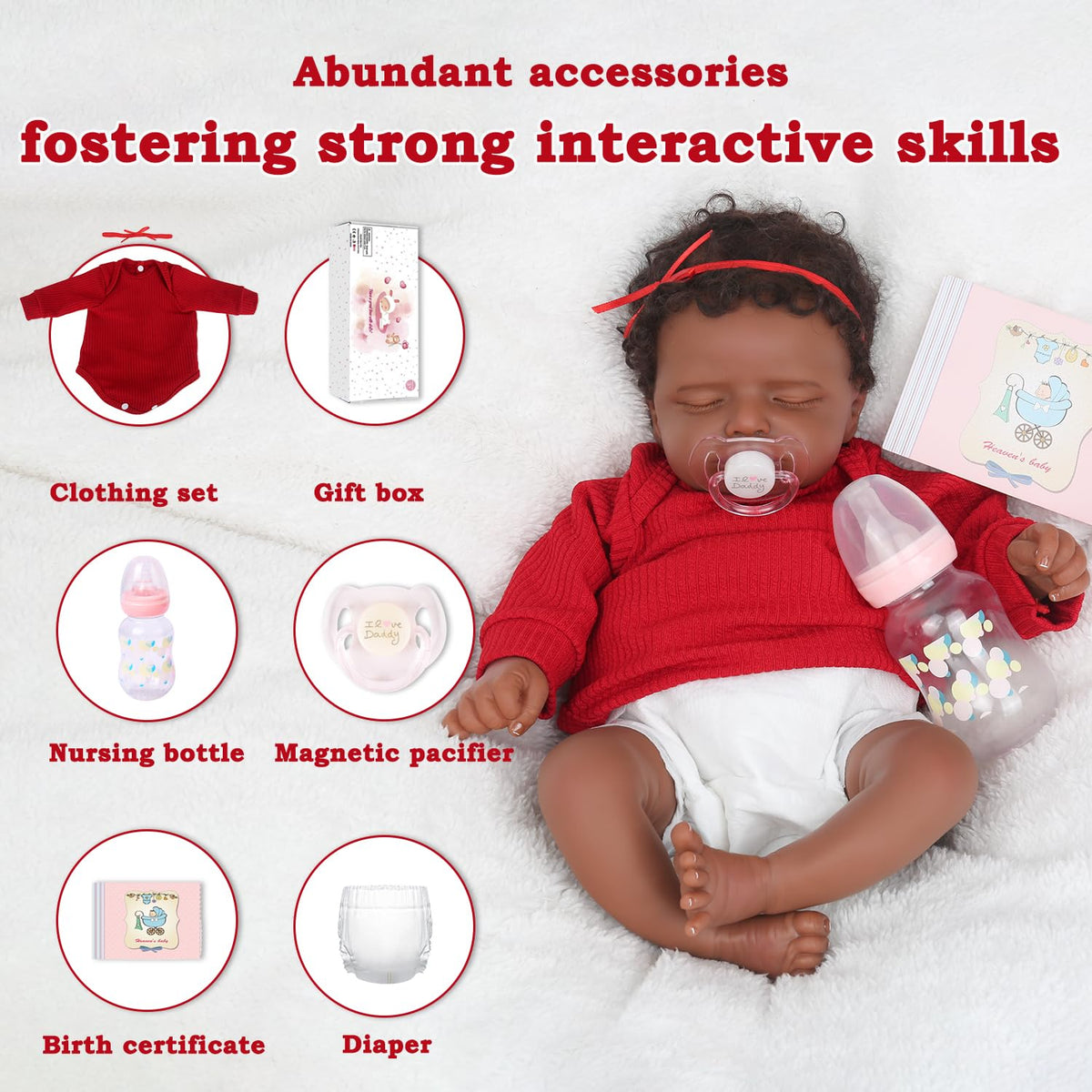 CHAREX Realistic 18-Inch Reborn Doll – African American Sleeping Newborn, Handcrafted & Safe for Kids 3+