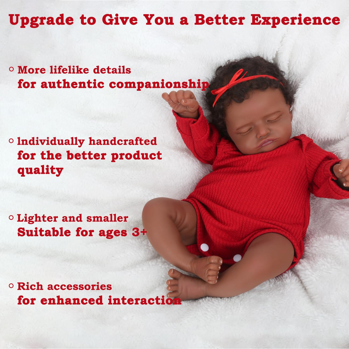 CHAREX Realistic 18-Inch Reborn Doll – African American Sleeping Newborn, Handcrafted & Safe for Kids 3+